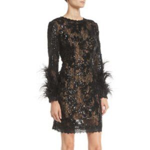 Jovani Sequin & Lace Dress w/ Feather Sleeves